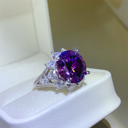 Purple Moissanite Halo Ring for Women, Round Cut Engagement Style Ring, 3 Carat or 10 Carat