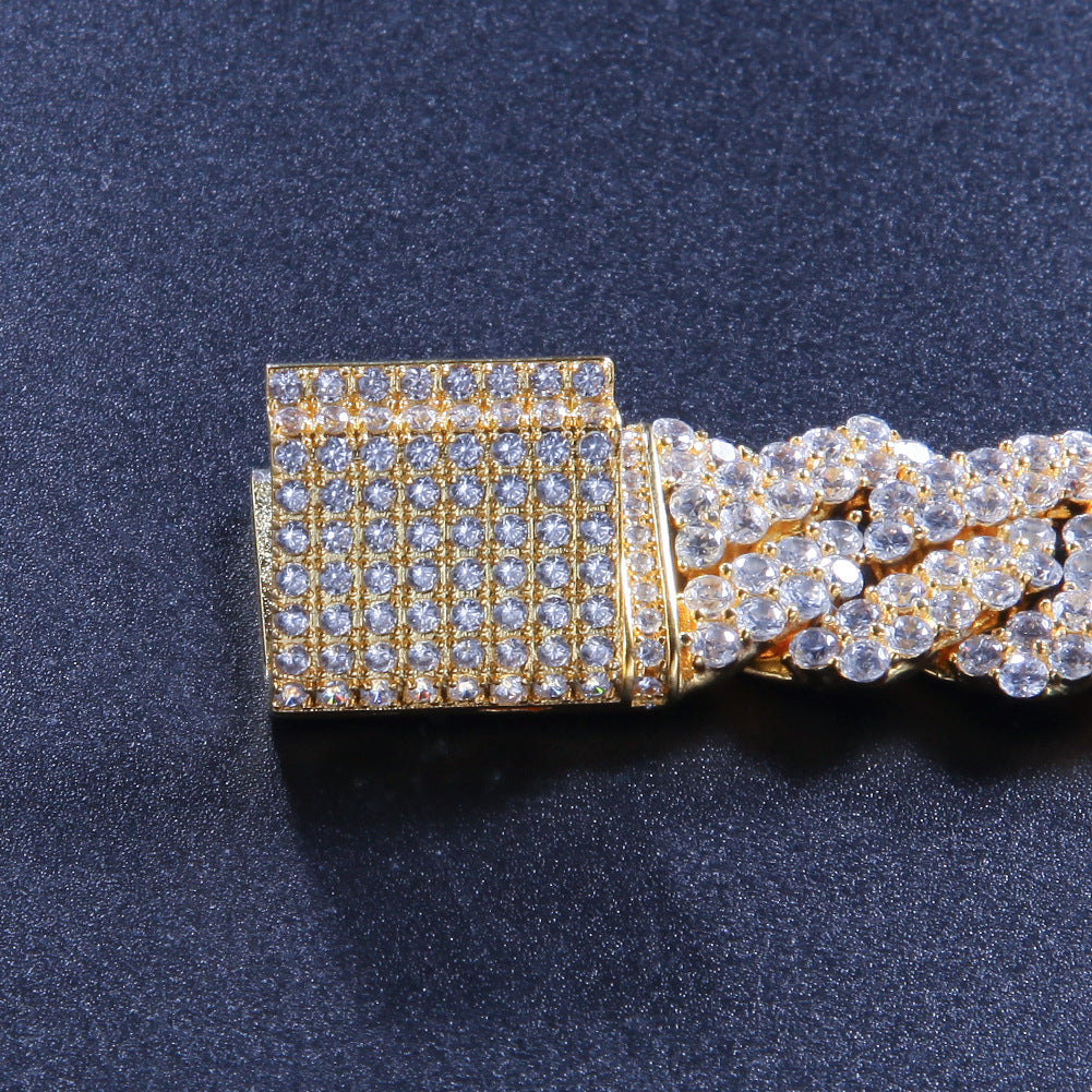 Iced Out Cuban Link Bracelet with Cubic Zirconia for Women & Men - Statement Gold Plated or Silver Plated Chain Bracelet product image