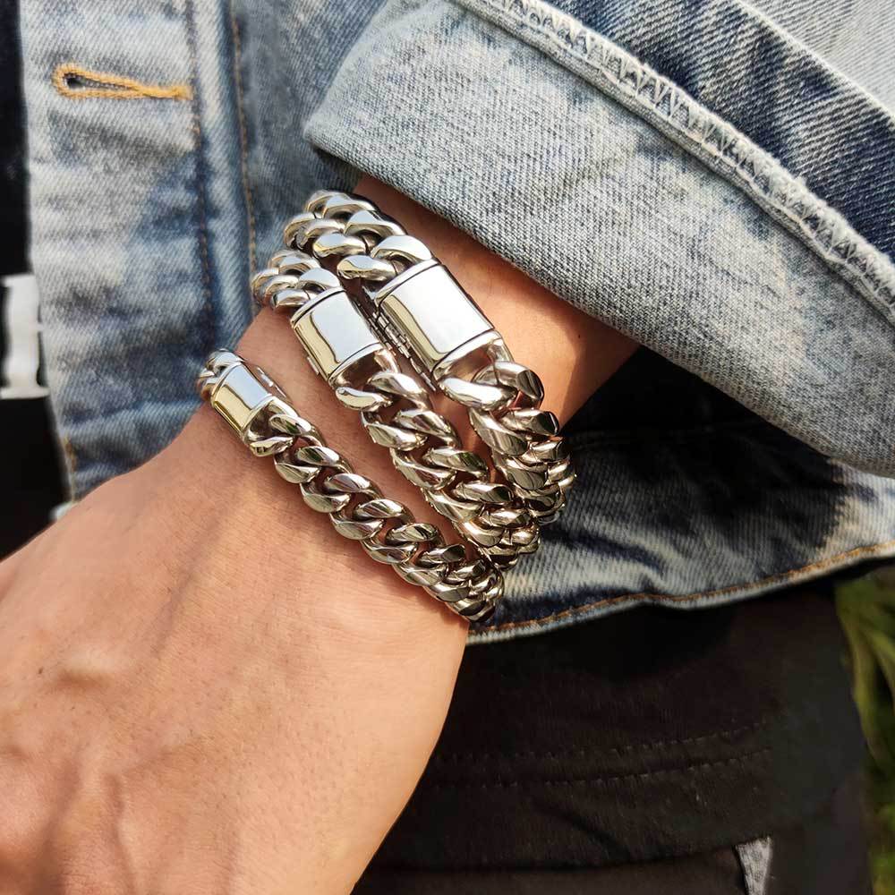 8-14 mm Polished Cuban Hip Hop Bracelet with Stainless steel Base - CHA016 product image