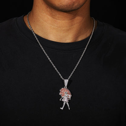 Iced Out Cartoon Girl Umbrella Pendant Necklace for Men and Women - Copper Cubic Zirconia Hip Hop Rope Chain