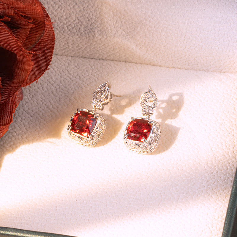 8mm Lab Grown Ruby Cushion Stud Earrings, S925 Silver 18K Gold Plated for Women product image