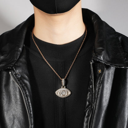 Iced Evil Eye Pendant Necklace for Women with Cubic Zirconia, Gold Plated or Silver Plated Statement Chain Necklace
