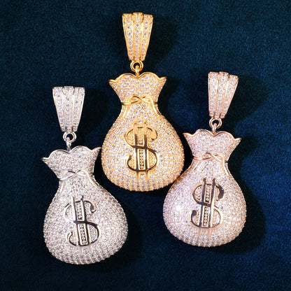 Iced Out Money Bag Pendant Necklace