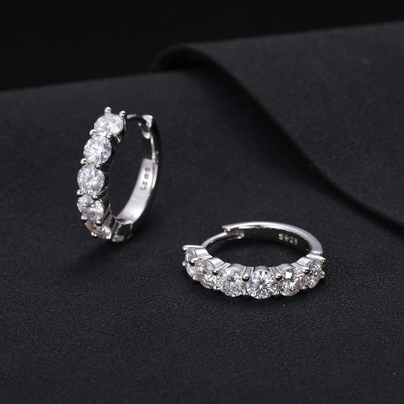 925 Silver Moissanite Hoop Earrings for Women and Men, Round Geometric Hip Hop Stud Hoop Earrings in Silver, Gold, and Rose Gold product image