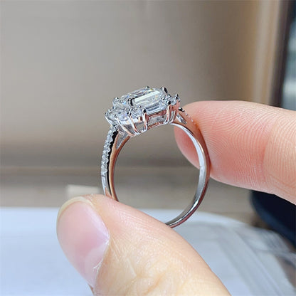 Asscher Cut Moissanite Halo Ring for Women, Geometric Engagement Ring
