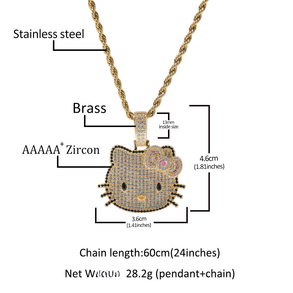 Cute Cartoon Cubic Zirconia Pendant Necklace for Women – Hip Hop Statement Chain in Gold, Rose Gold & Silver Tones