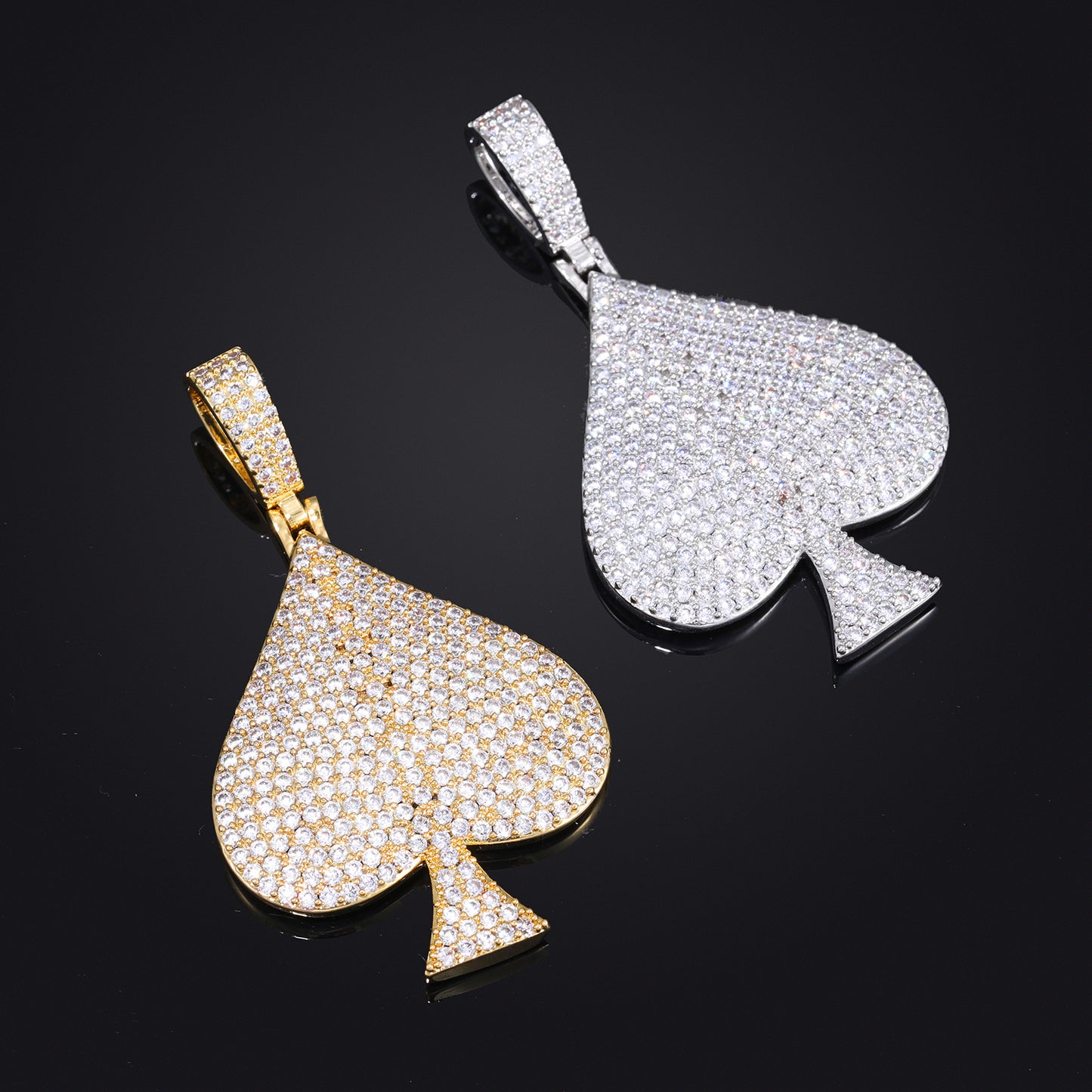 Men's Iced Out Spade Pendant Necklace, Hip Hop Rope Chain Statement Jewelry product image