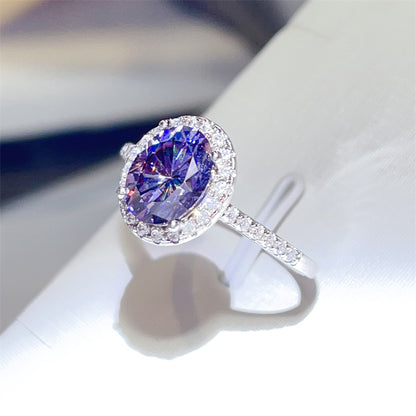 Purple Oval Moissanite Halo Ring for Women, 1 Carat 2 Carat 3 Carat Engagement Ring Style