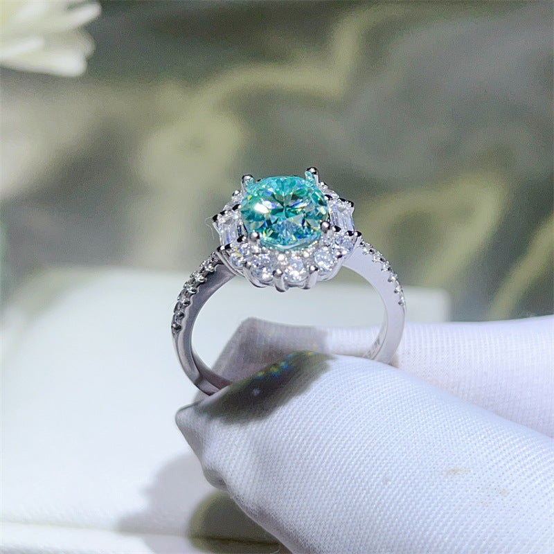 Green Moissanite Halo Ring for Women, Oval Center Stone Promise Engagement Ring product image