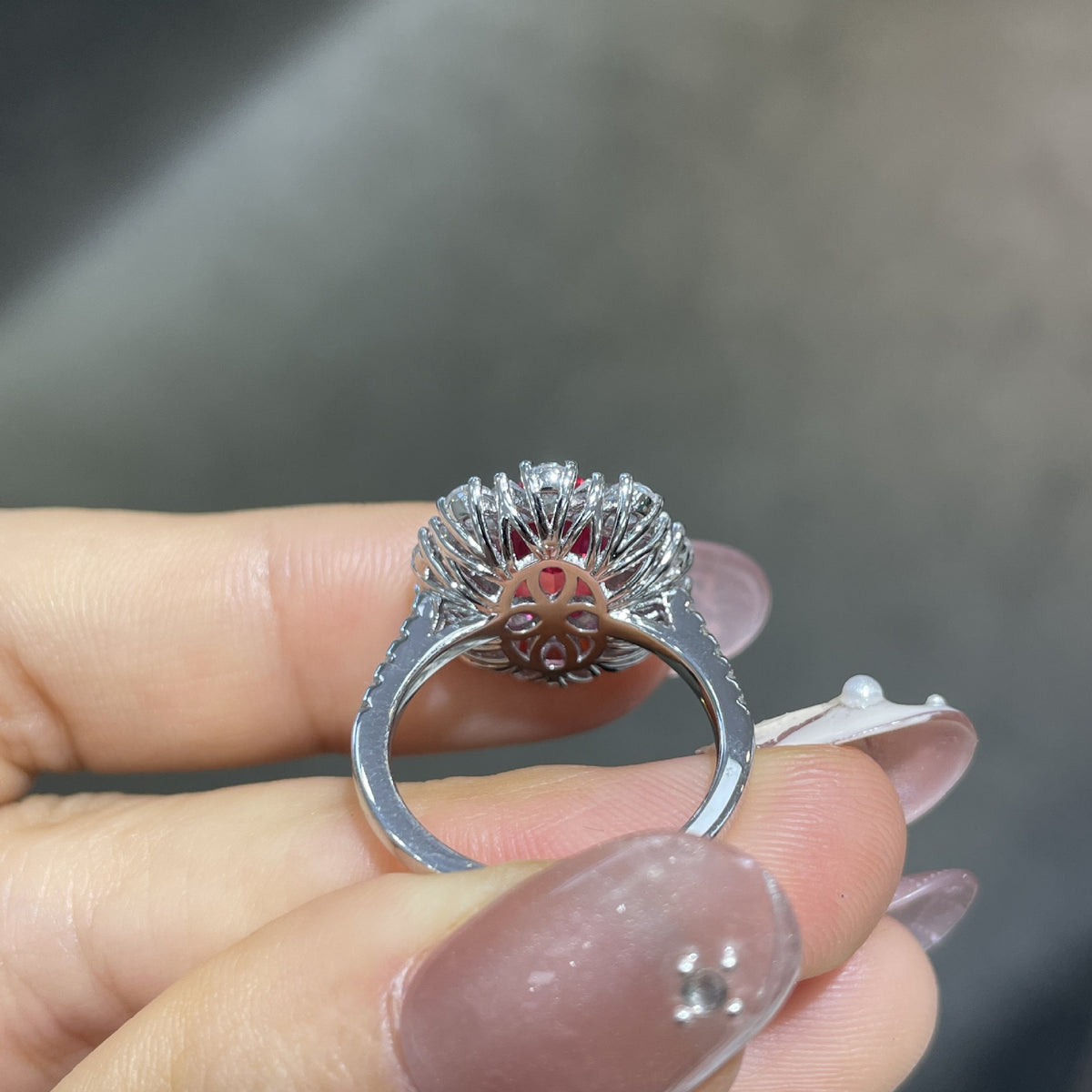 925 Silver Oval Pink Sapphire Halo Ring, 3 Carat Promise Ring for Women product image