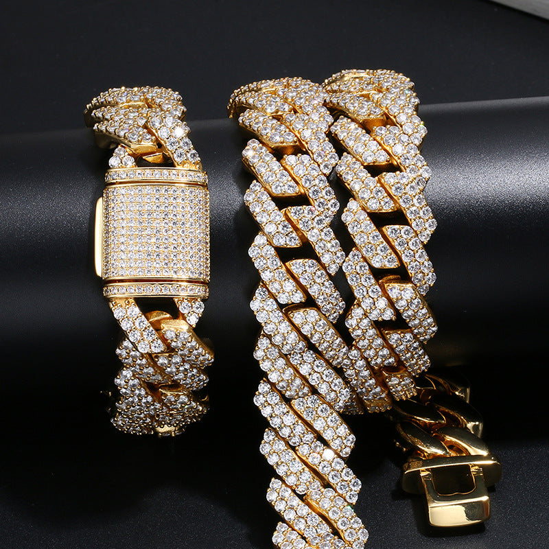 Iced Out Double Row Cuban Link Chain Necklace for Men and Women - Micro Pave Cubic Zirconia Hip Hop Statement Chain product image