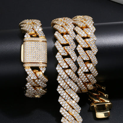 Iced Out Double Row Cuban Link Chain Necklace for Men and Women - Micro Pave Cubic Zirconia Hip Hop Statement Chain