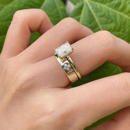 Moissanite Four-Leaf Clover Ring, 18K Gold Plated S925 Silver Stackable Wedding Band for Women
