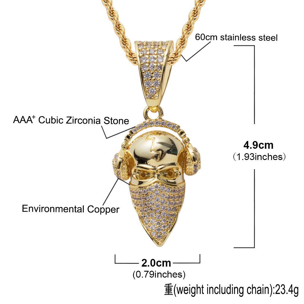 Vintage Punk Skull Copper Pendant Necklace for Men and Women