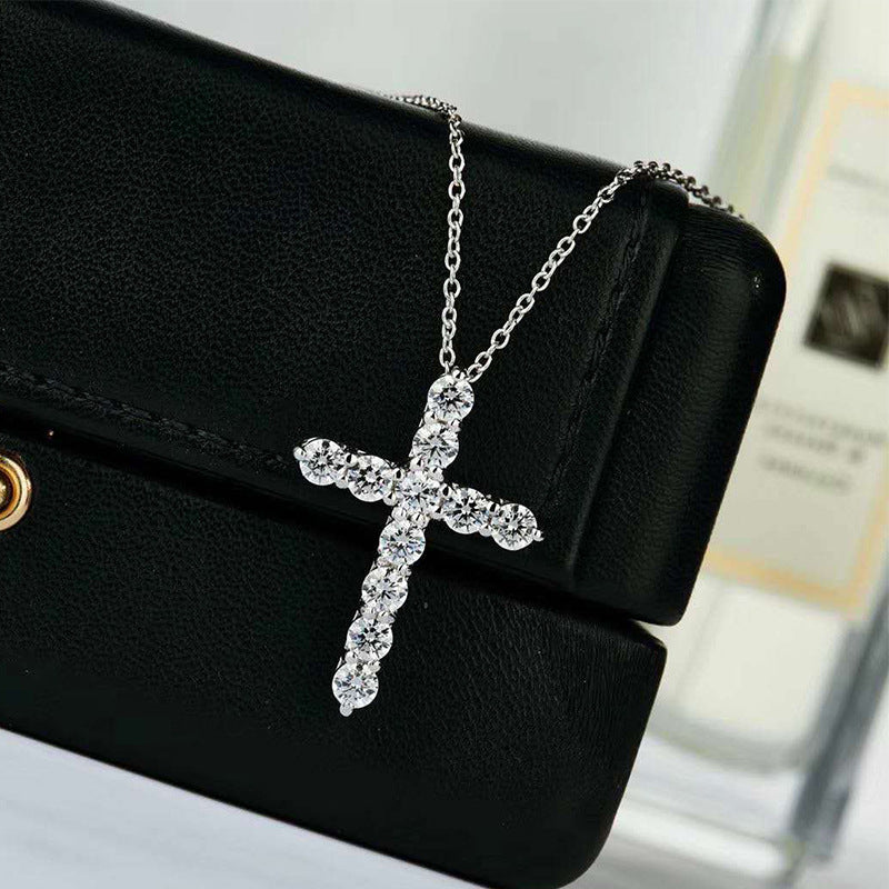 Sparkling Cross Pendant Necklace, Round Stone Jesus Cross Jewelry product image