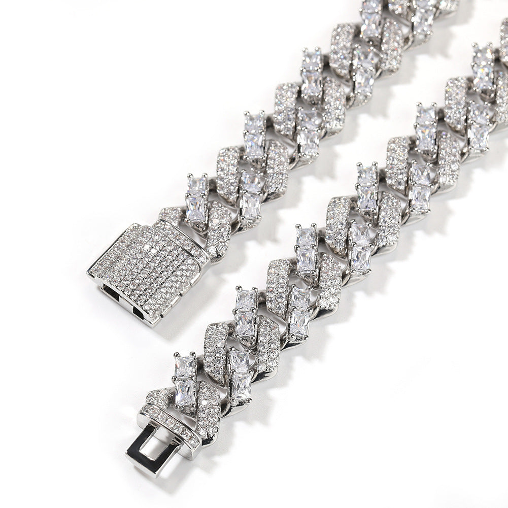 Iced Out Cubic Zirconia Line Chain Necklace Bracelet Set for Women and Men, Gold Plated or Silver Plated Statement Jewelry