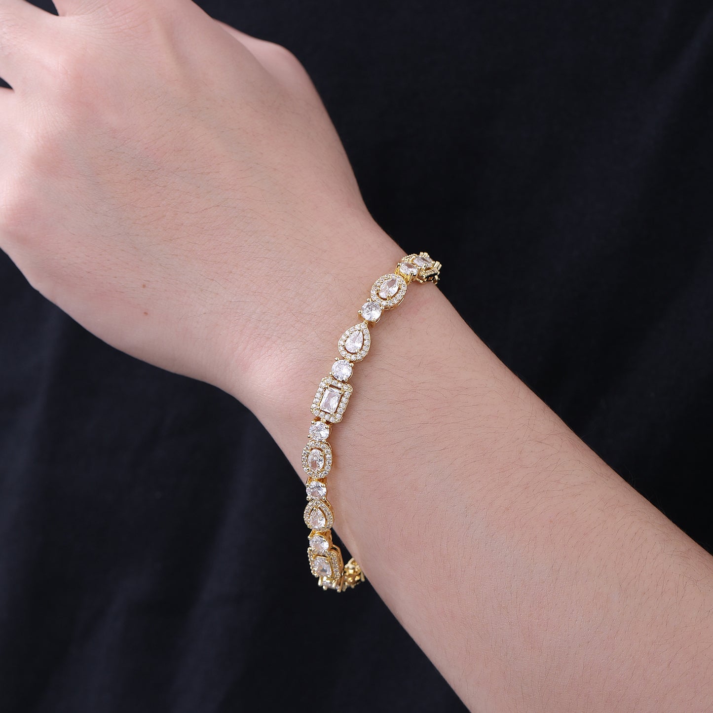 Geometric Zircon Tennis Bracelet, Korean Style Link Bangle for Men Women, 8mm Width, 6-9 Inch Sizes