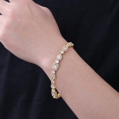 Geometric Cubic Zirconia Tennis Bracelet, Korean Style Link Bangle for Men Women, 8mm Width, 6-9 Inch Sizes