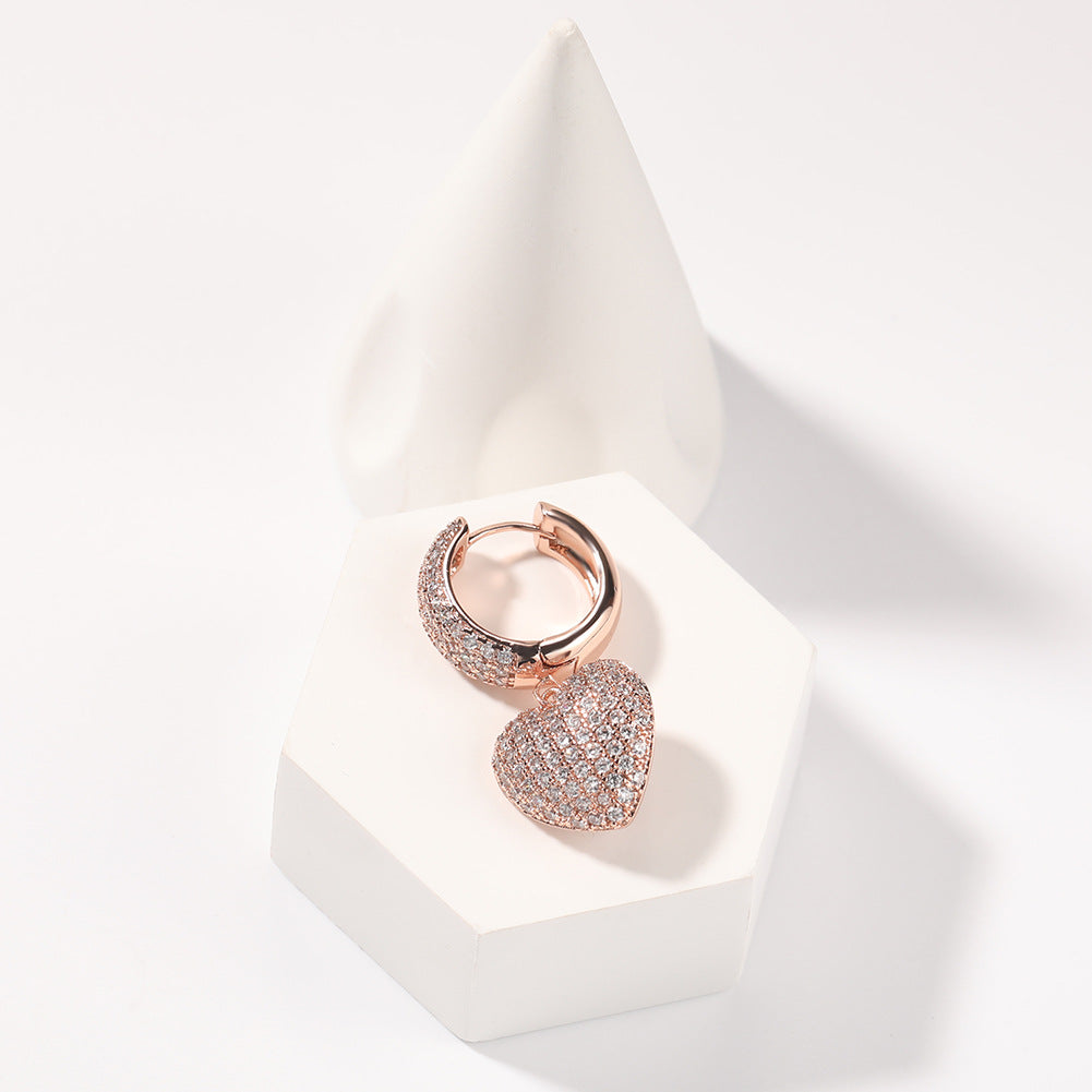 Unisex Heart Drop Earrings with Cubic Zirconia in Gold, Silver & Rose Gold
