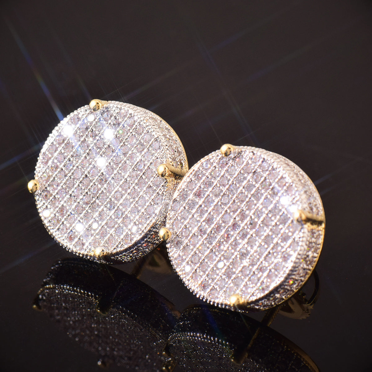 Round Iced Out Stud Earrings for Men Unisex Hip Hop Jewelry product image