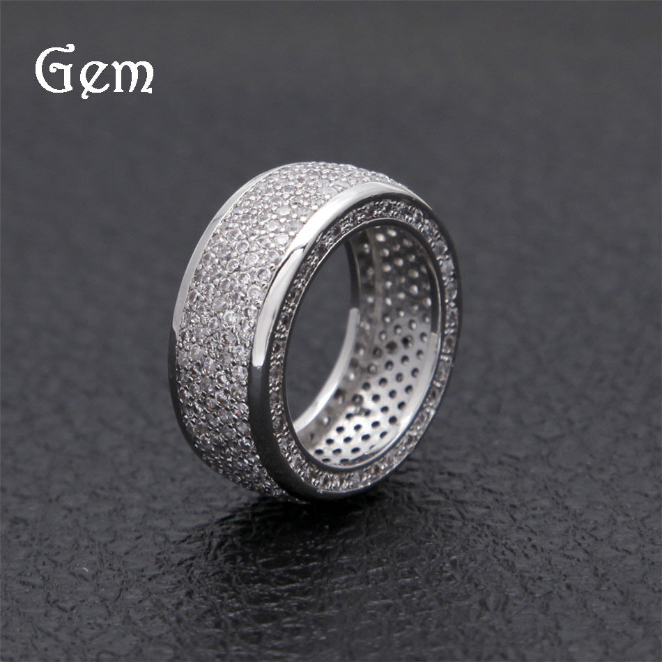 Men’s Hip Hop Round Cubic Zirconia Ring – Gold Plated or Silver Plated Statement Band