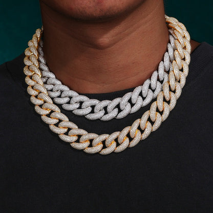 Iced Out Cuban Link Chain Necklace in Gold or Silver Tone – Geometric Round Cut Cubic Zirconia Hip Hop Jewelry for Men and Women