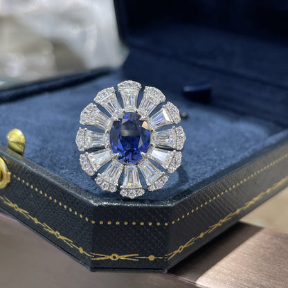 3-Carat Lab-Grown Sapphire Floral Pendant Necklace Set with Earrings & Ring