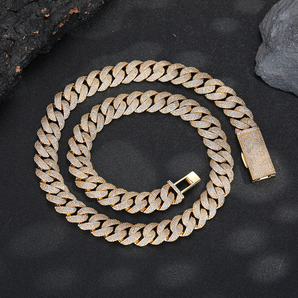 15mm Iced Out Cuban Link Chain Necklace & Bracelet, Unisex Cubic Zirconia Hip Hop Style product image
