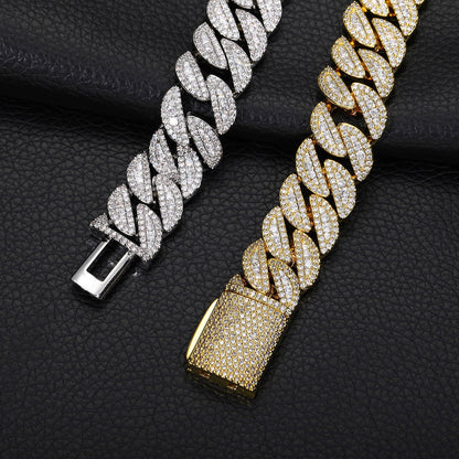 Iced Out 16mm Cuban Link Chain Necklace or Bracelet in Cubic Zirconia for Men & Women