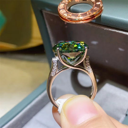 Green Round Cut Moissanite Ring for Women, Solitaire Engagement Ring, 1 Carat 5 Carat 10 Carat