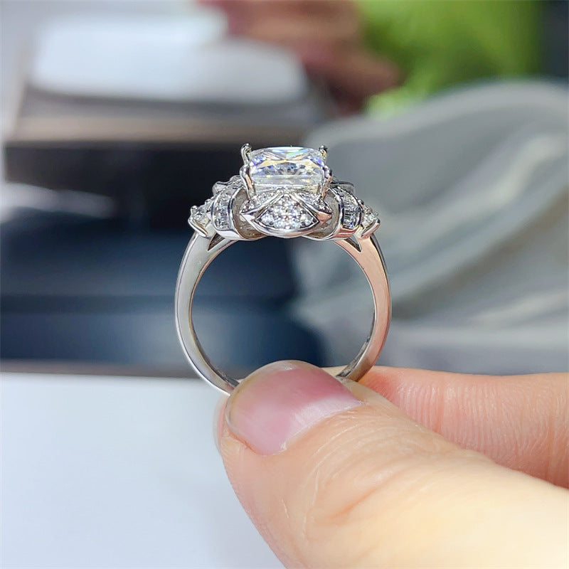 2 Carat Princess Cut Moissanite Ring for Women, VVS1 Statement Engagement Ring with White or Green Center Stone product image
