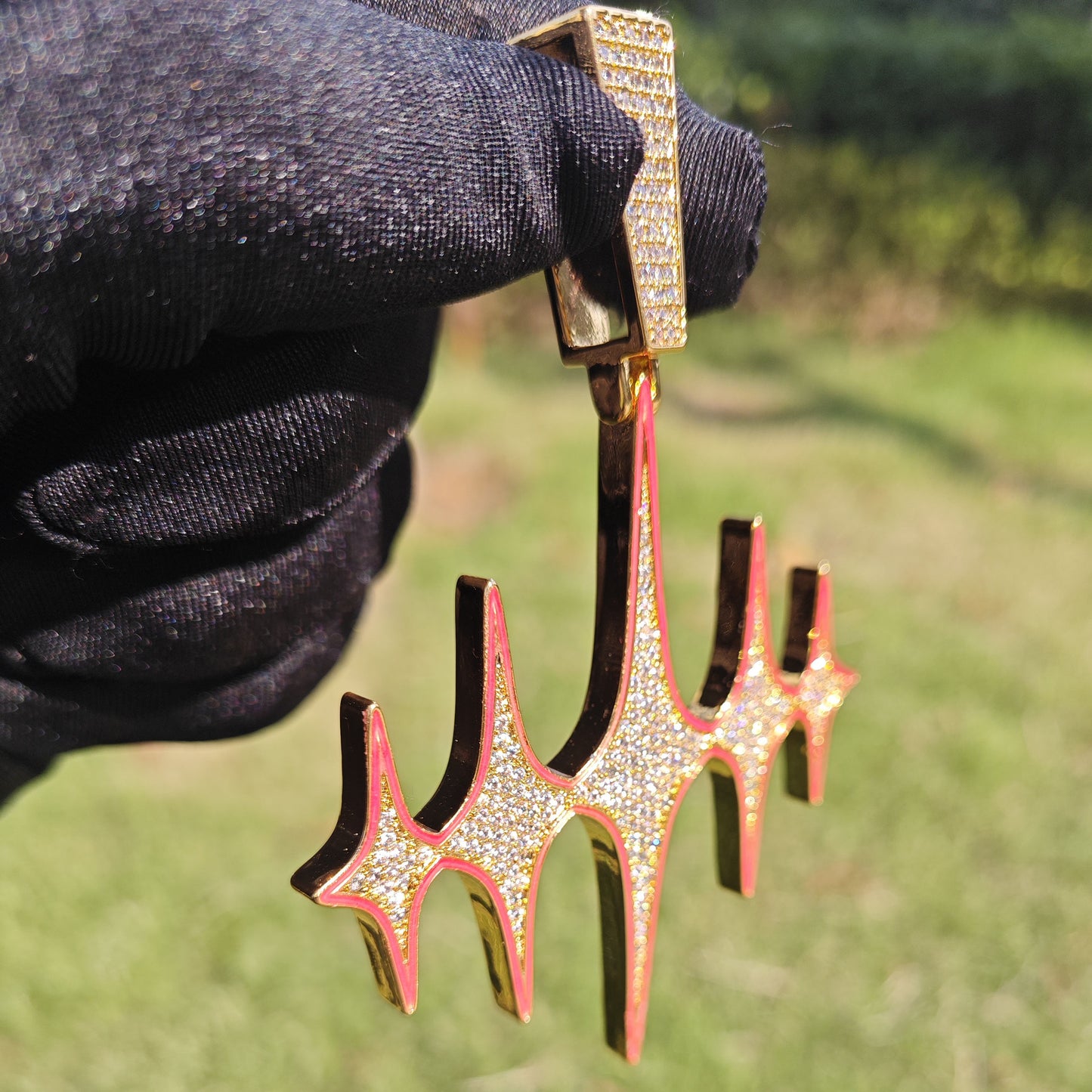 Iced Out Starburst Pendant Necklace for Men