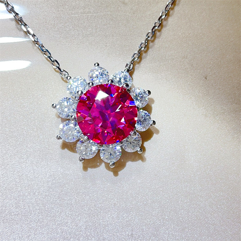 15 Carat Moissanite Flower Pendant Necklace for Women, Color Halo Statement Chain Necklace product image