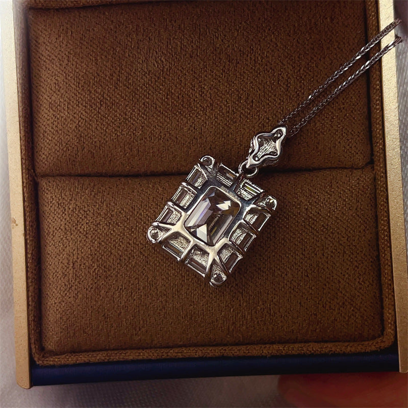 5 Carat D Color Moissanite Pendant Necklace with Chain, Emerald Cut Halo Necklace product image