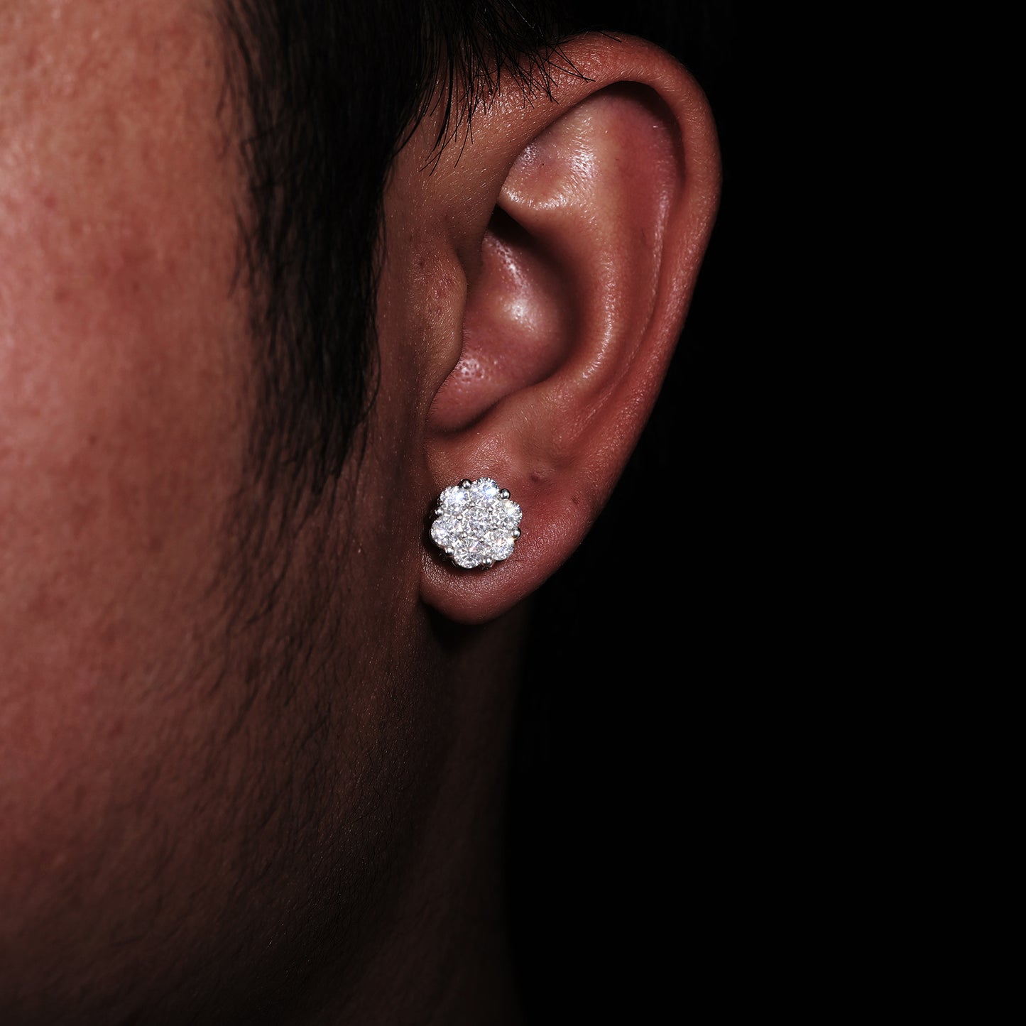 Moissanite Round Cluster Stud Earrings for Women, Sparkling Ear Studs product image