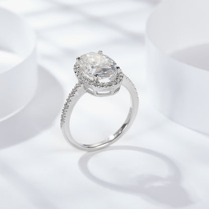 Oval Halo Moissanite Ring, 925 Silver, 18K Gold, Pavé Engagement Ring