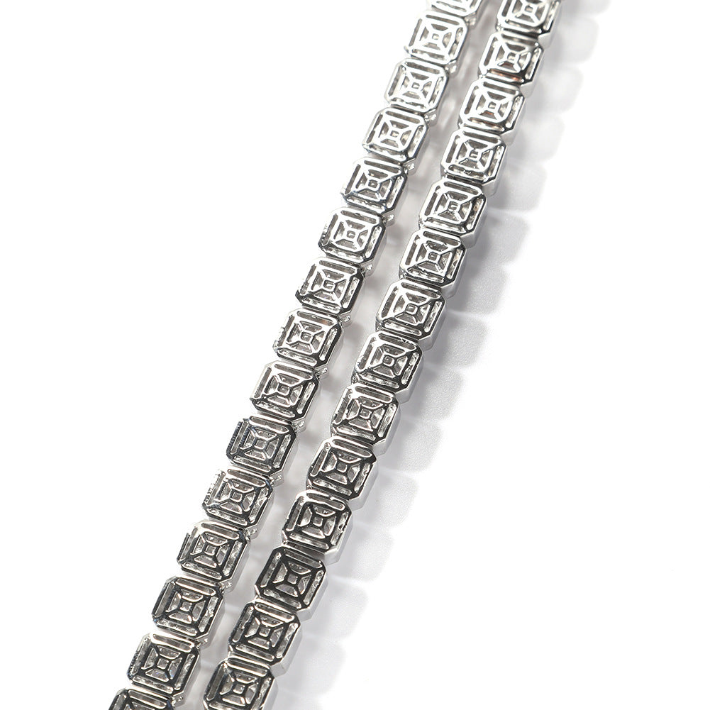 Iced Out Square Link Chain Necklace with Cubic Zirconia Pendant Style for Women & Men