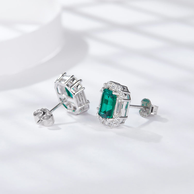 Lab-Created Emerald Green Octagon Stud Earrings with Clear Accents product image