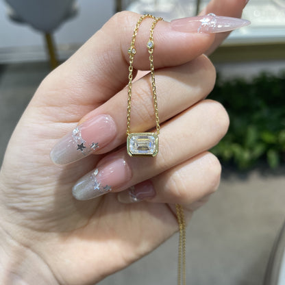 925 Silver Emerald-Cut Moissanite Necklace, Dainty Rectangular Pendant for Layering and Gifting