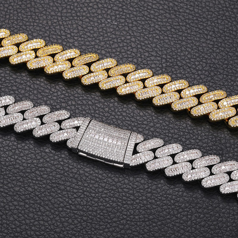 Unisex Iced Out Cuban Link Chain Necklace Bracelet Set - Triple Row Diamond Look Streetwear Jewelry product image