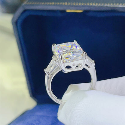 Radiant Cut Moissanite Three Stone Ring for Women, Geometric Rectangle Engagement Style Ring, 3CT 5CT 10CT, US Size 4-9