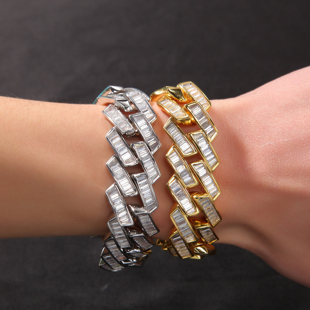 Unisex Hip Hop Golden Iced Cuban Link Bracelet – Electroplated Copper Chain Bracelet, 7 Inch / 8 Inch