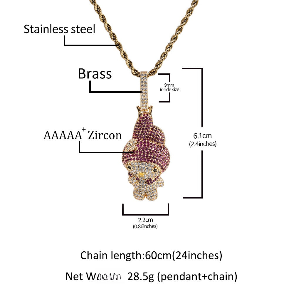 Cute Cartoon Pendant Necklace for Women with Cubic Zirconia, Gold Plated or Silver Plated Twisted Chain, Trendy Aesthetic Jewelry 2026