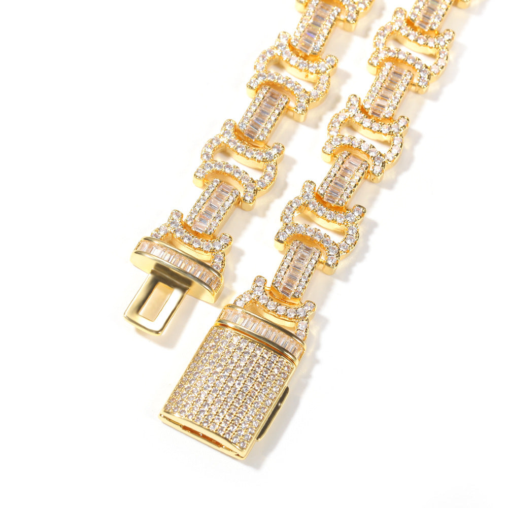 Iced Line Link Cubic Zirconia Necklace for Women & Men, Gold Plated or Silver Plated Statement Chain Pendant Necklace