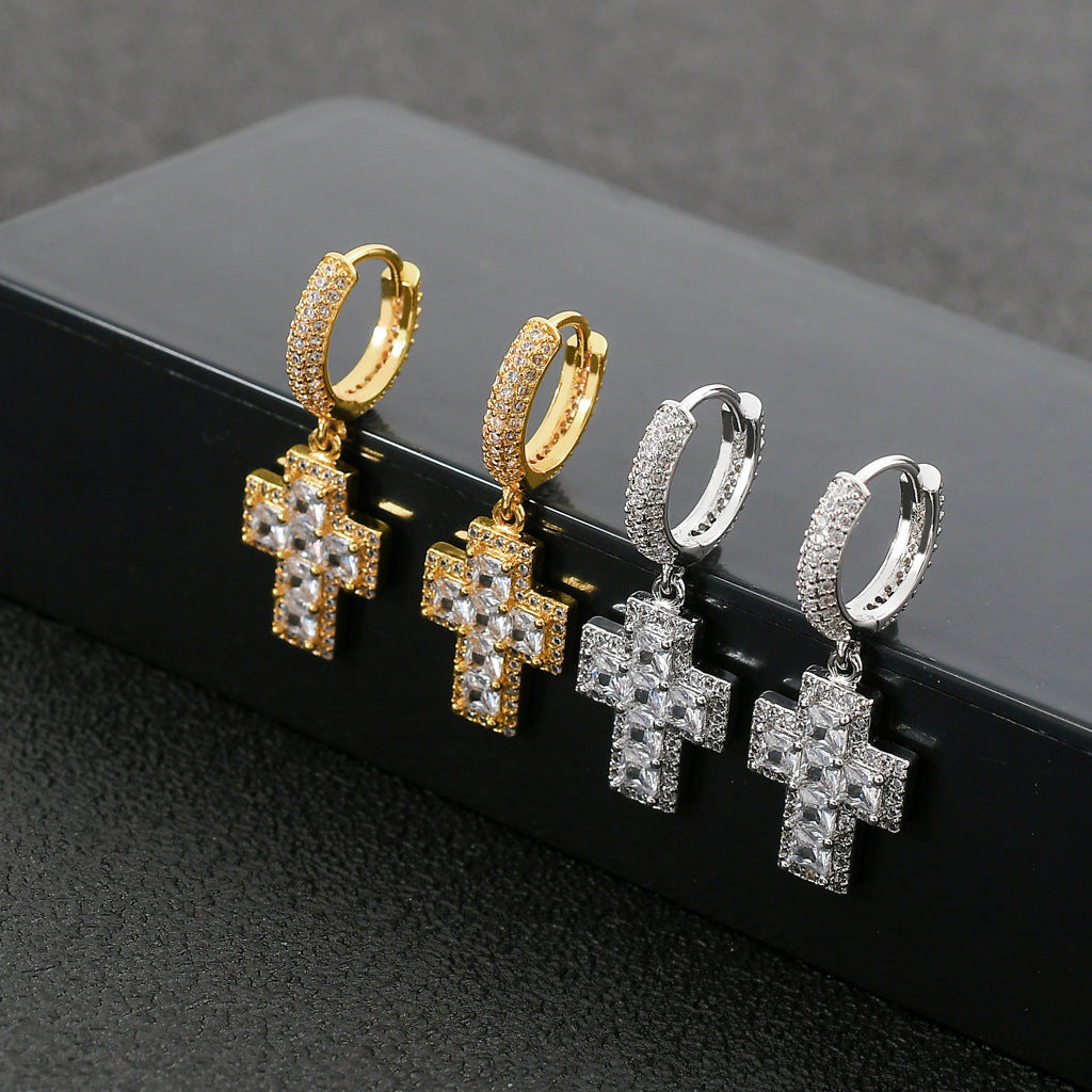 Cross Square Cubic Zirconia Earrings for Men