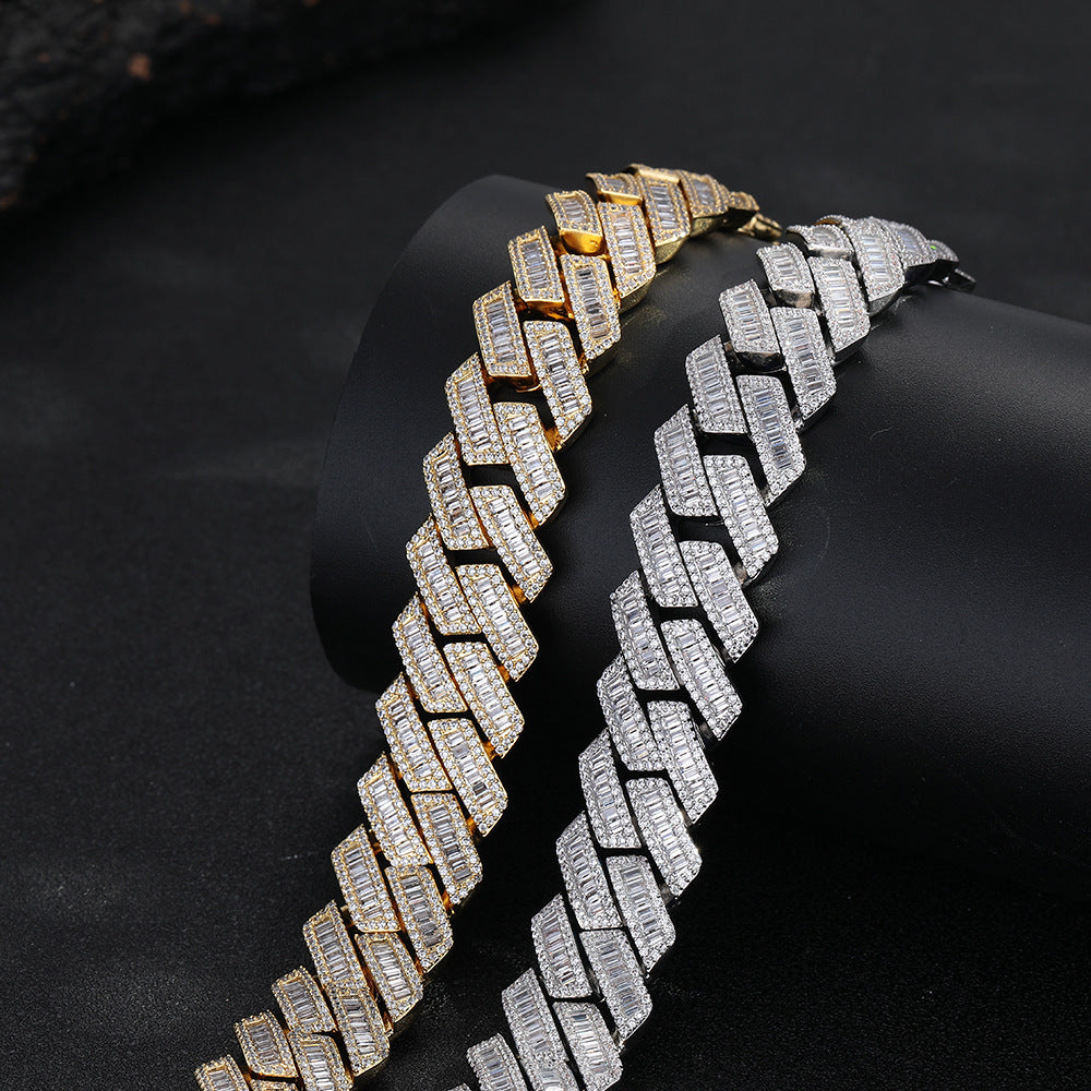 Cuban Link Chain Bracelet Necklace, Iced Zircon Link Jewelry, Unisex 15mm/20mm