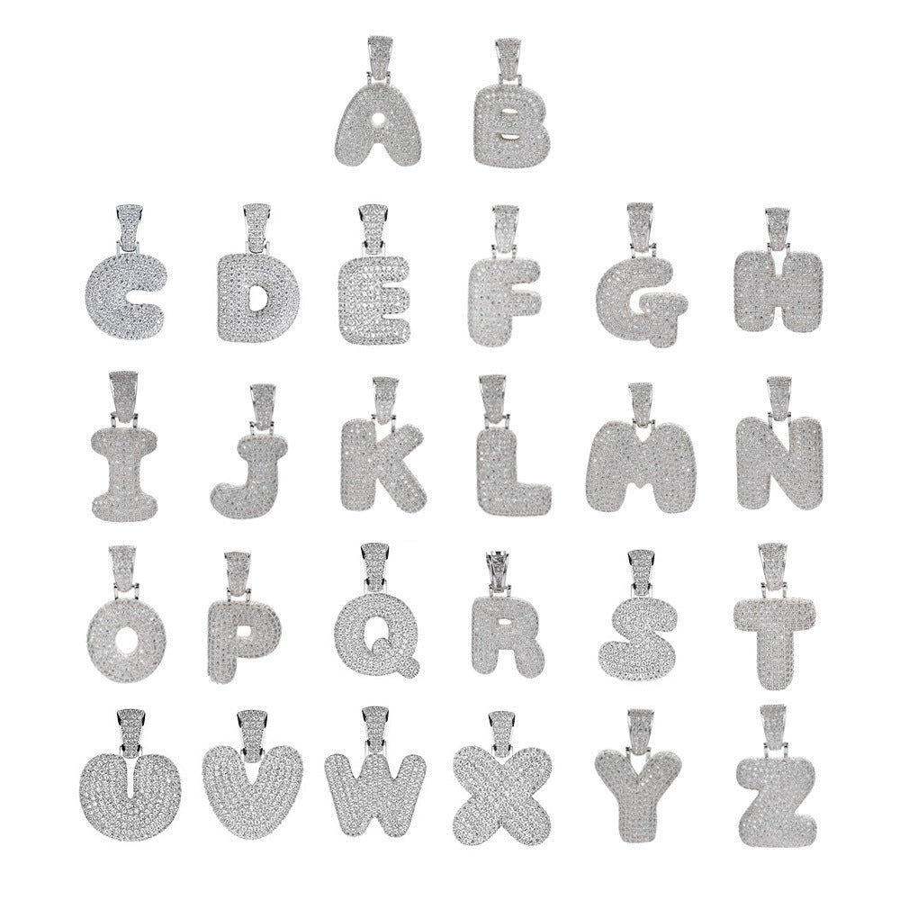 Hip Hop Letter Bubble Cubic Zirconia Pendant Necklace for Men and Women