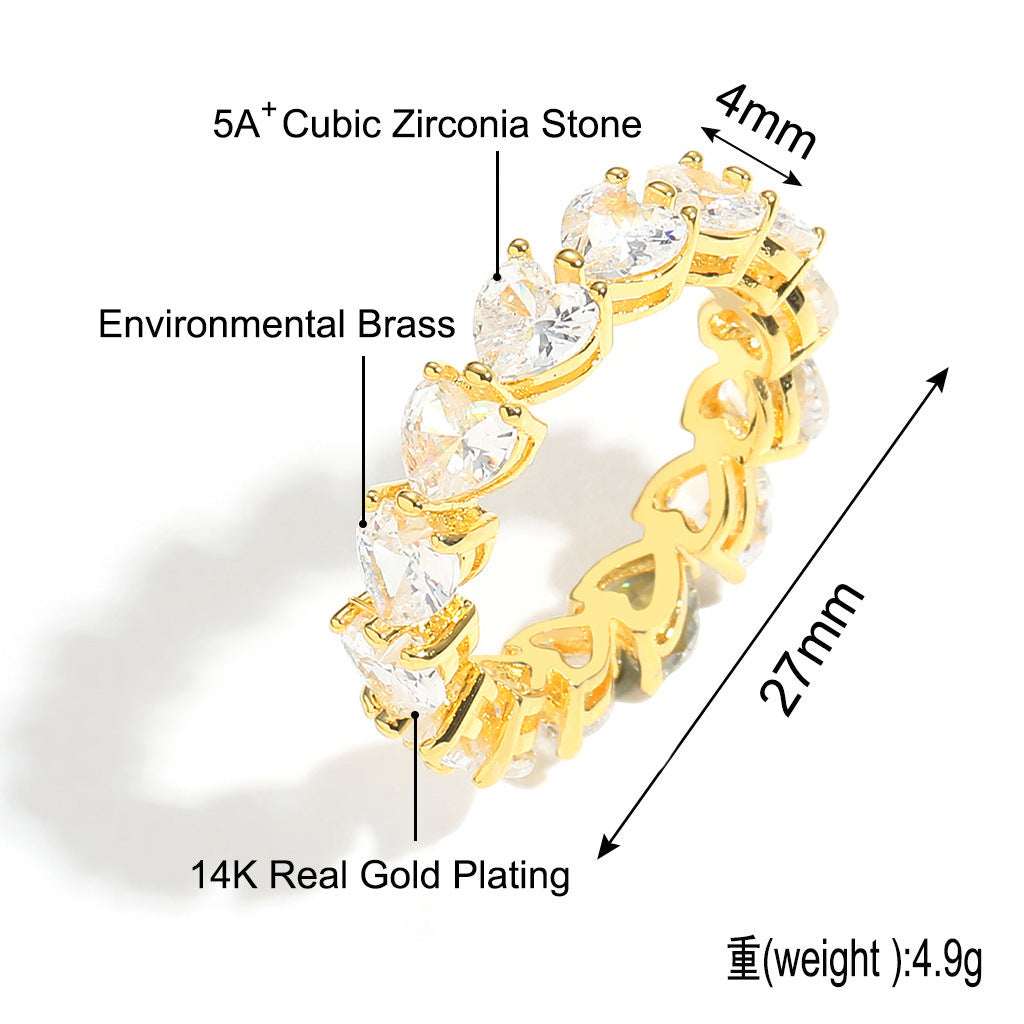 Hip Hop Heart Cubic Zirconia Ring for Men and Women
