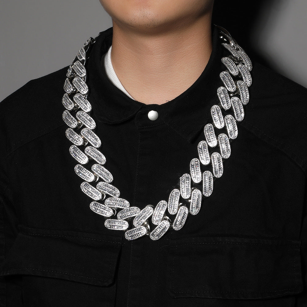 Iced Out Cuban Link Chain Necklace with Cubic Zirconia for Women & Men, Gold Plated or Silver Plated Statement Hip Hop Pendant Chain