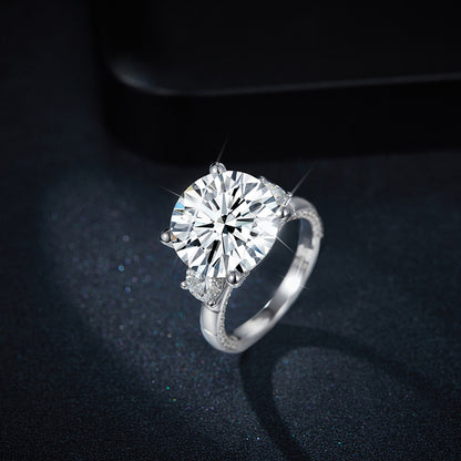 Round Moissanite Ring for Women, 13mm Statement Engagement Ring